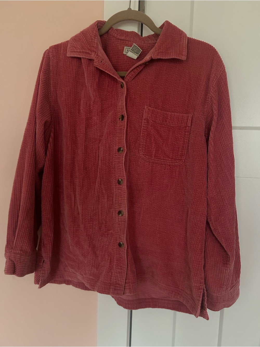 L.L. Bean Corduroy Shirt Shacket Rose Pink Wide Wale Y2K Medium Button Front